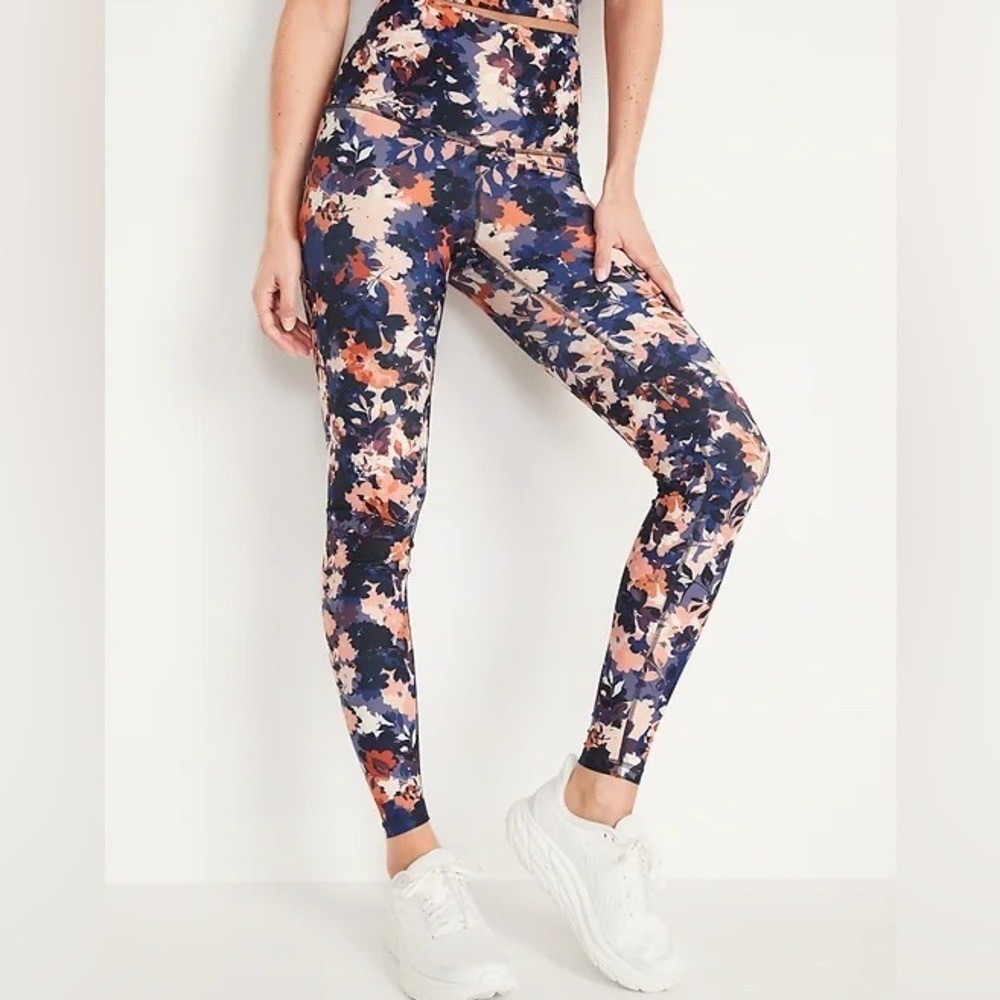 Old Navy Blue/Orange Floral Active Powersoft Extra High-Rise Leggings
